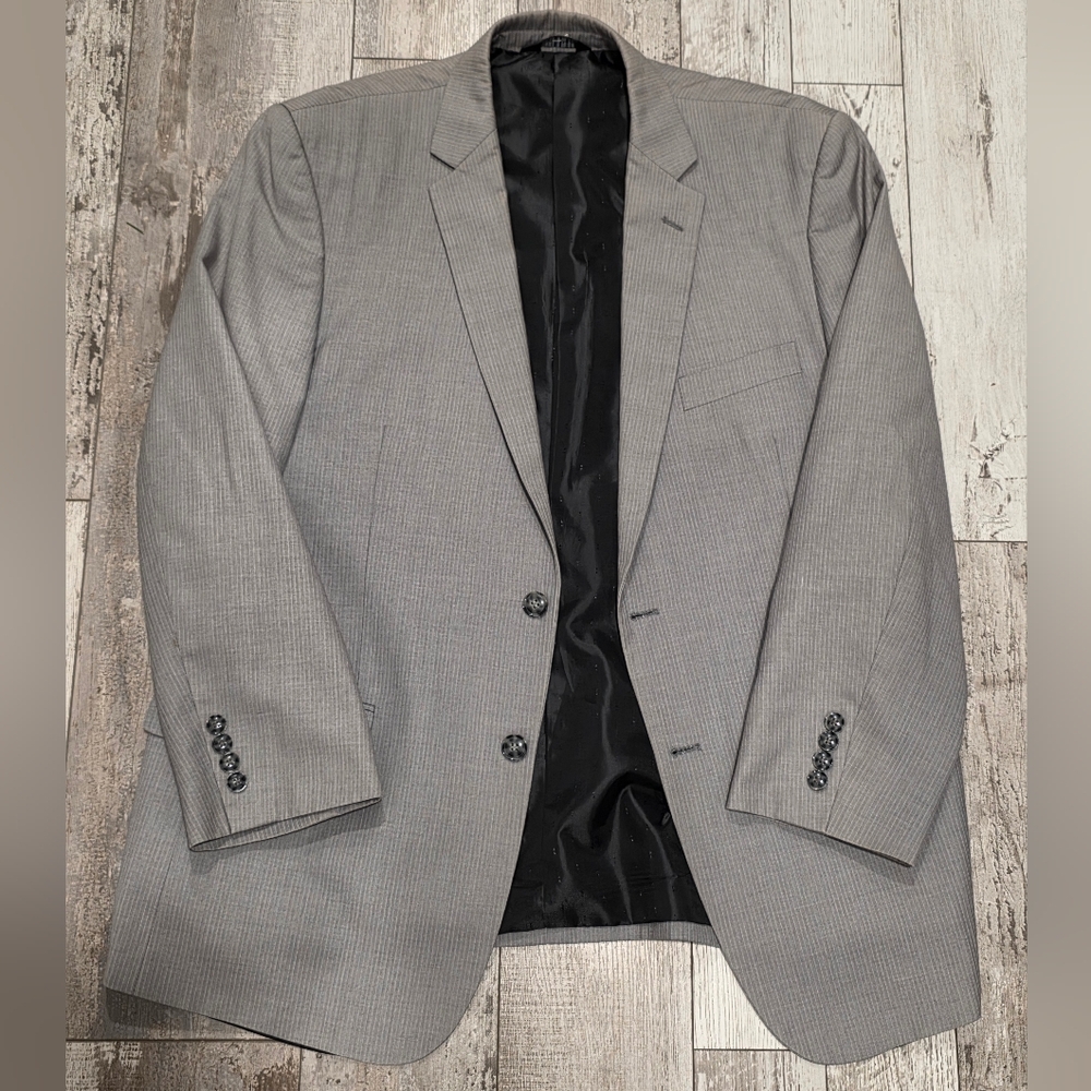 44R Men's Lineage Blazer Striped Light Gray 2 Button Sport Coat